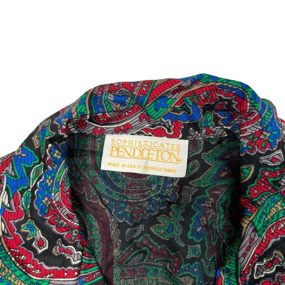 Pendleton Vintage 80s Paisley AOP Spread Collar Button Up Long Sleeve Blouse 6 - Picture 6 of 7